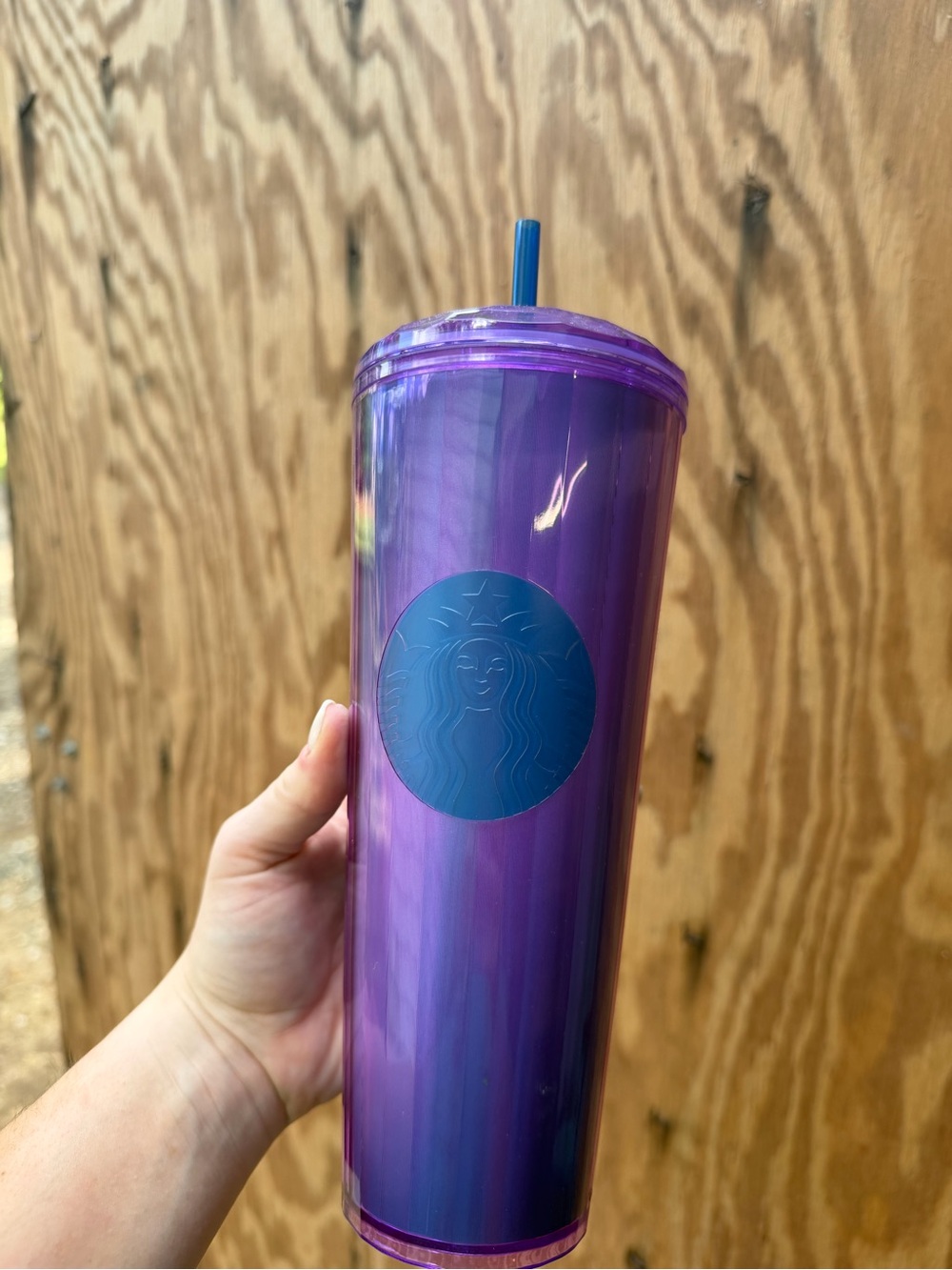 Starbucks Dome Lid Purple/royal blue Iridescent Tumbler with Blue Logo and Straw